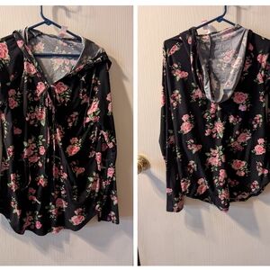 No Boundaries Black Hoodie with Pink Floral Pattern